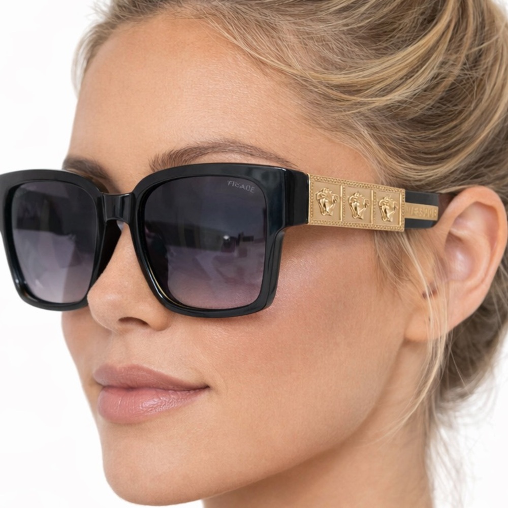Black Sunglasses with Gold Medallion Temples